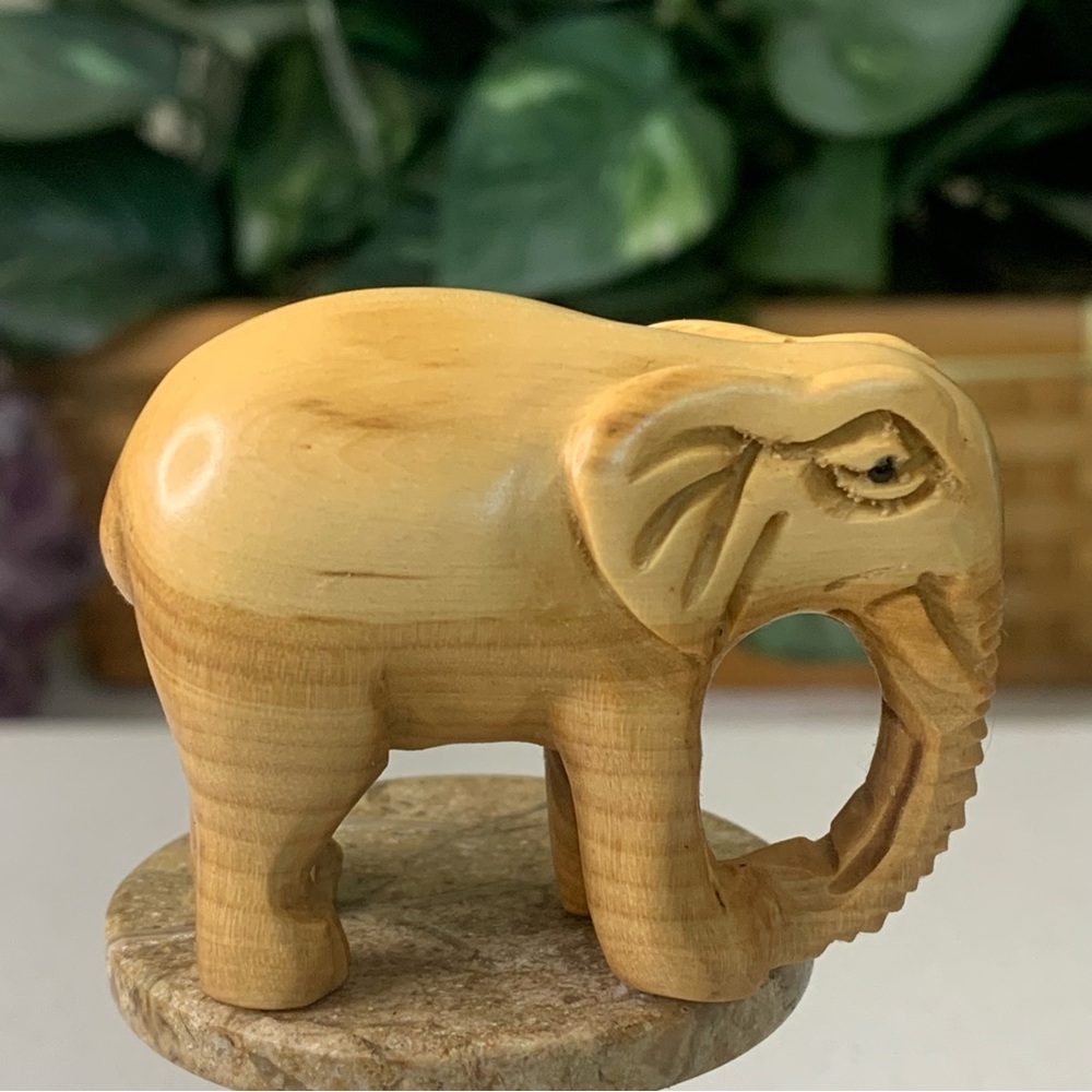 Vintage Boxwood Elephant Netsuke Hand Carved Wood Wild Animal Figurine Carving